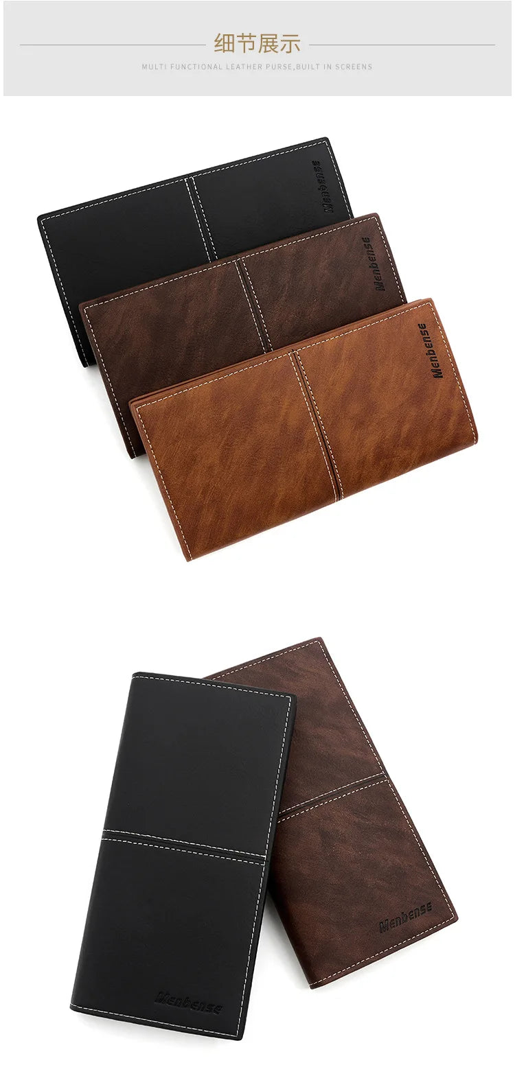 Fashion Business Retro Simple Men's Long Wallet Multi Card Holder Large Capacity Plus Wrap Long Wallet Daily Commuter Wallet
