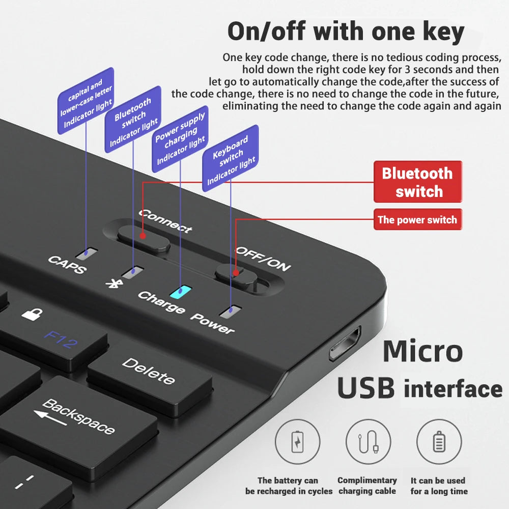 Teclado y ratón inalámbricos Bluetooth para IOS Android Windows Tablet para iPad Air Mini Pro teclado español coreano portugués ruso