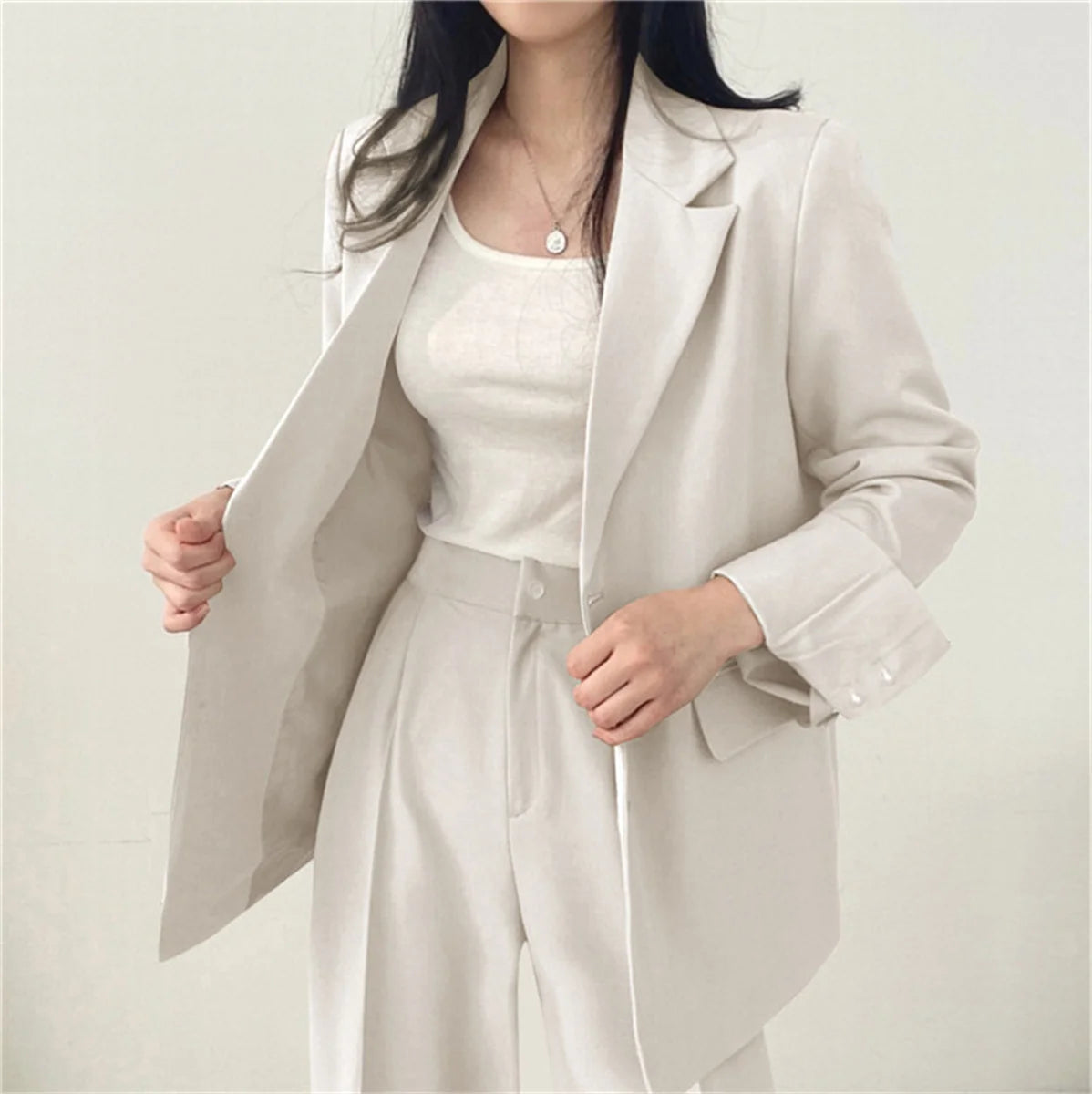 Conjunto Elegante de Blazer y Pantalones de Pierna Ancha para Mujer