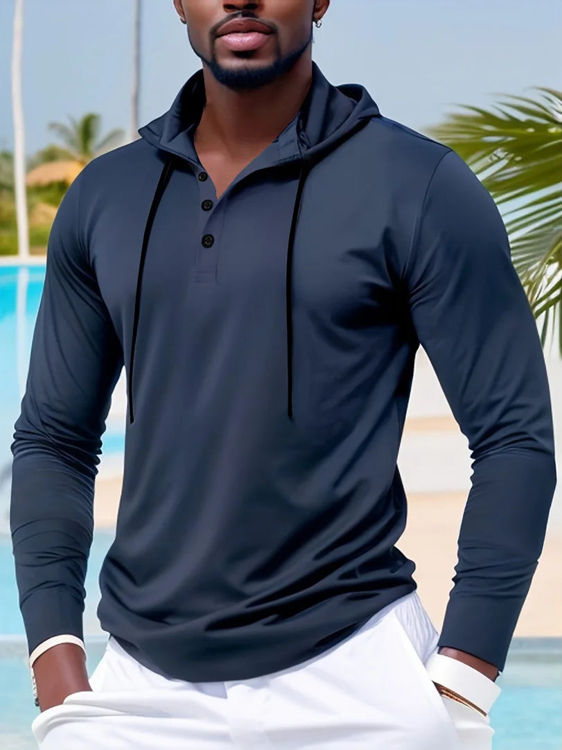 Men's Outdoor Sports Hoodies Men Slim Fit Long Sleeved Drawstring Hooded T Shirt Breathability Casual  Sweatshirts Hoodie Tee