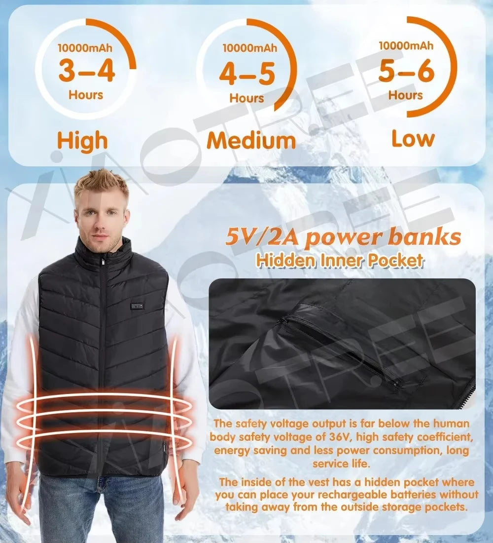 28/9 Chaleco Calefactable Zonas Hombres Chaqueta Calefactable Invierno Eléctrico Mujer Calentador USB Chaqueta Camping Hombre Chaleco Térmico Abrigo Calentador Corporal 6XL