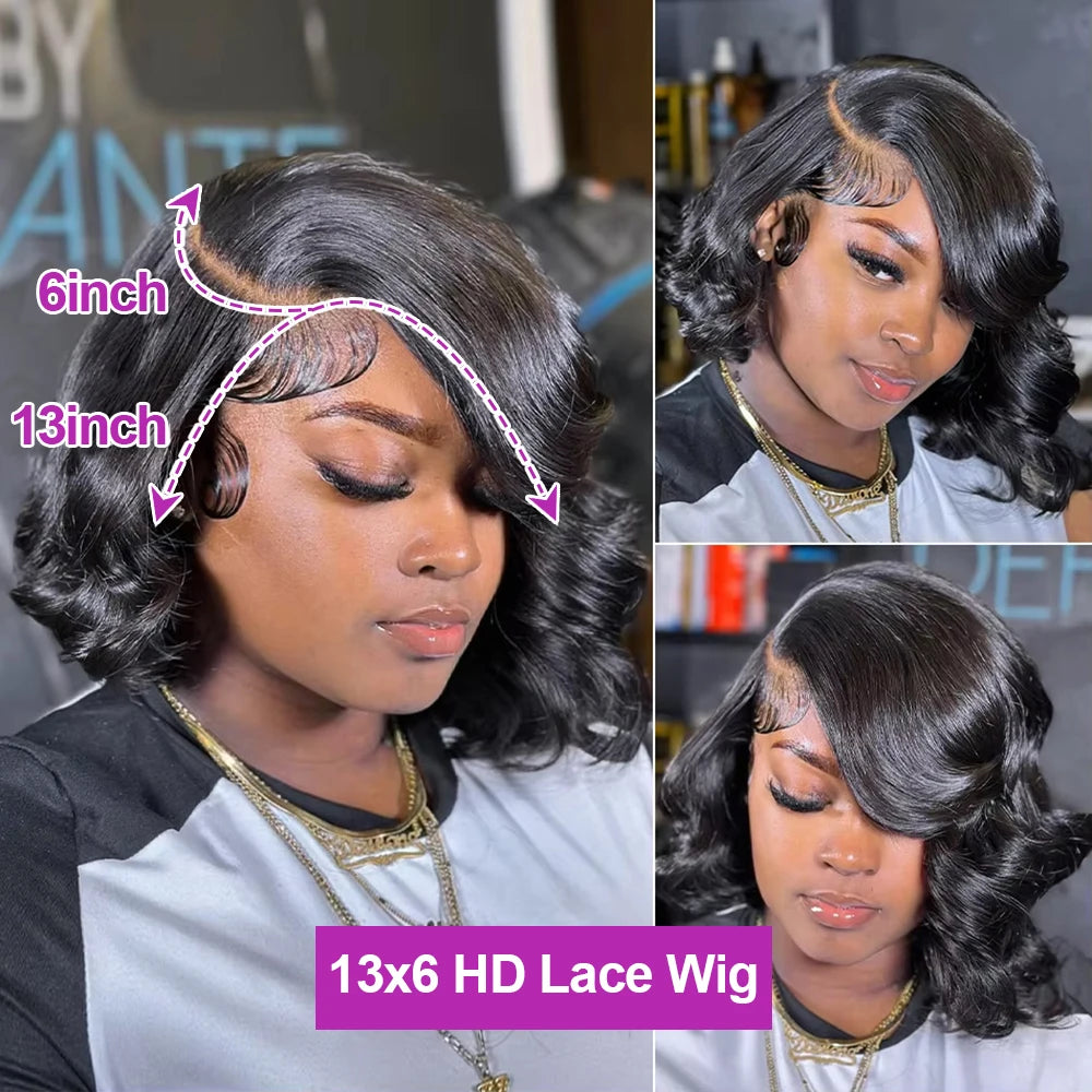 Body Wave Bob Wig 13x6 Transparent Lace Frontal Wig Brazilian Glueless Human Hair Wigs Virgin Remy Hair13x4 Lace Front Wig 250%