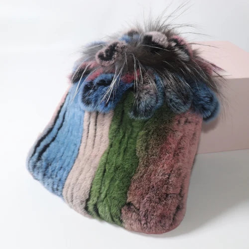 Hot Sale Russia Winter Quality Real Fur Hat Natural Warm Rex Rabbit Fur Cap Lady Warm Knitted 100% Genuine Rex Rabbit Fur Hats