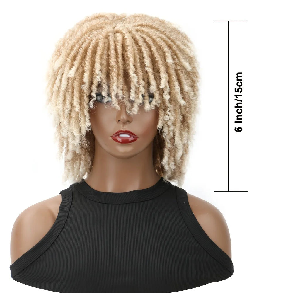 Dreadlocks Wig Synthetic Blonde Mix Light Brown Afro Curly Twist Wig Glueless Faux Locs Wig Natural Soft Dreads Wig For Women