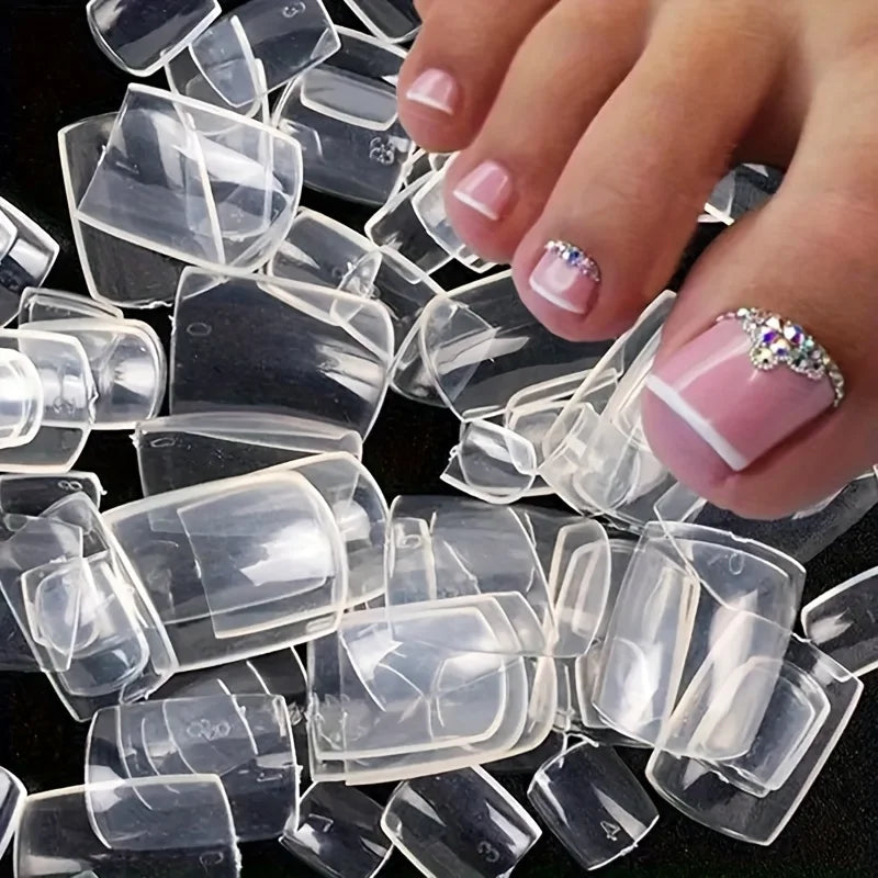 120 Pieces of Transparent Toenail Pressing Full Set of Short Square Fake Soft Gel Toenail Tip for Small Toe Nail Bed