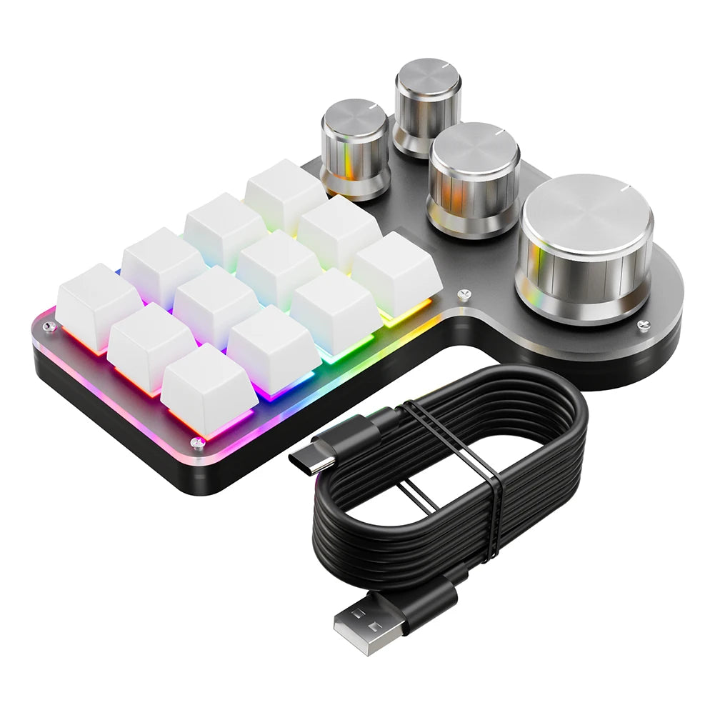 12 Keys 4 Knobs Mechanical Gaming Keyboard USB Wired/Bluetooth-Compatible Programming Macro Keyboard DIY Custom Hot-swap Keypad