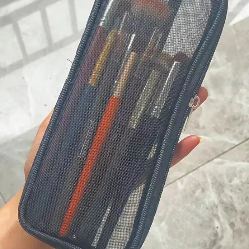 Makeup Brush Travel Case Cosmetic Toiletry Bag Organizer for Men Women Beauty Tools Mesh Dopp Kit Pouch Wash Storage Accessories