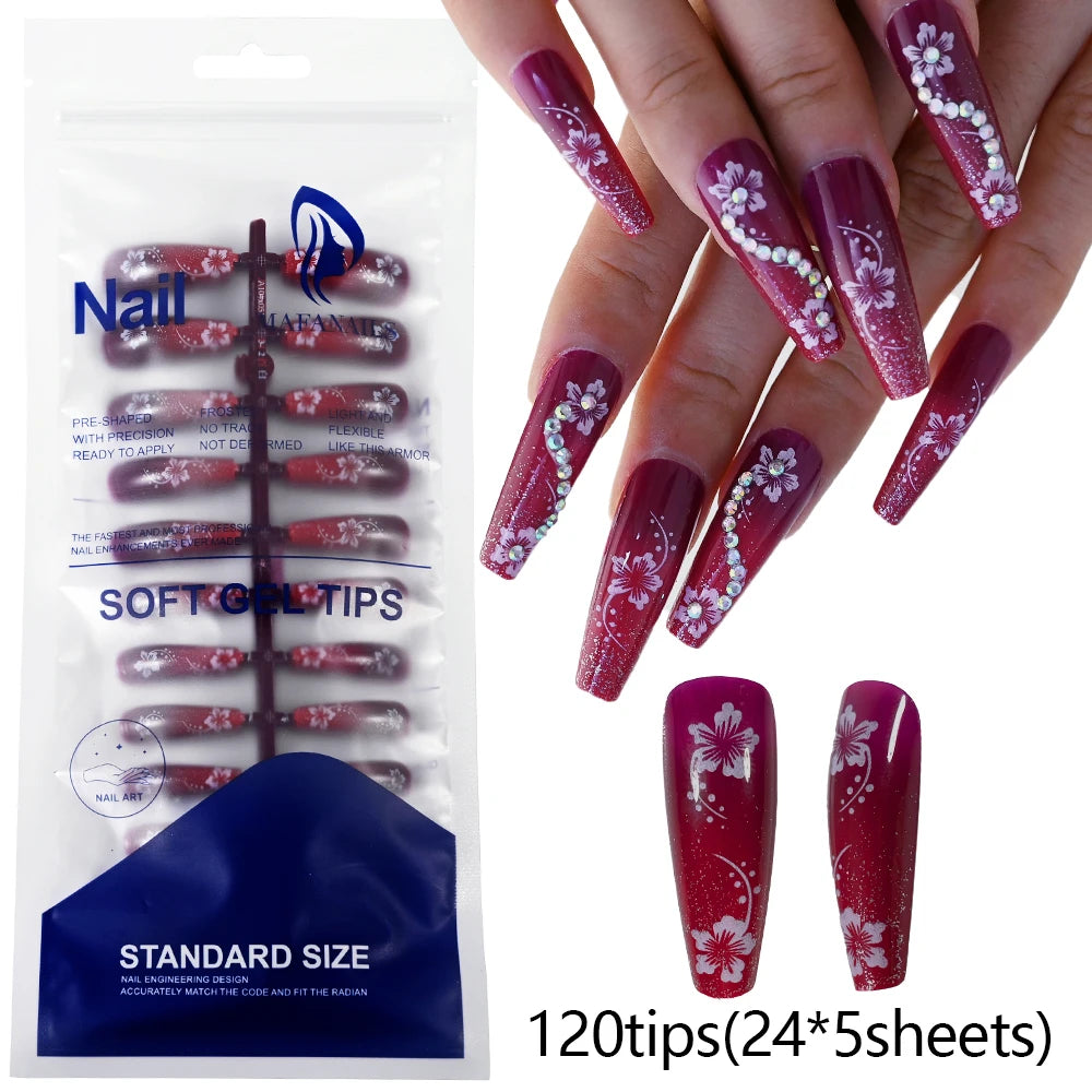 120pcs Black Edge Super Long French False Nail Removable Ballerina Coffin Almond Fake Nail Artificial Acrylic Press On Nail Tips