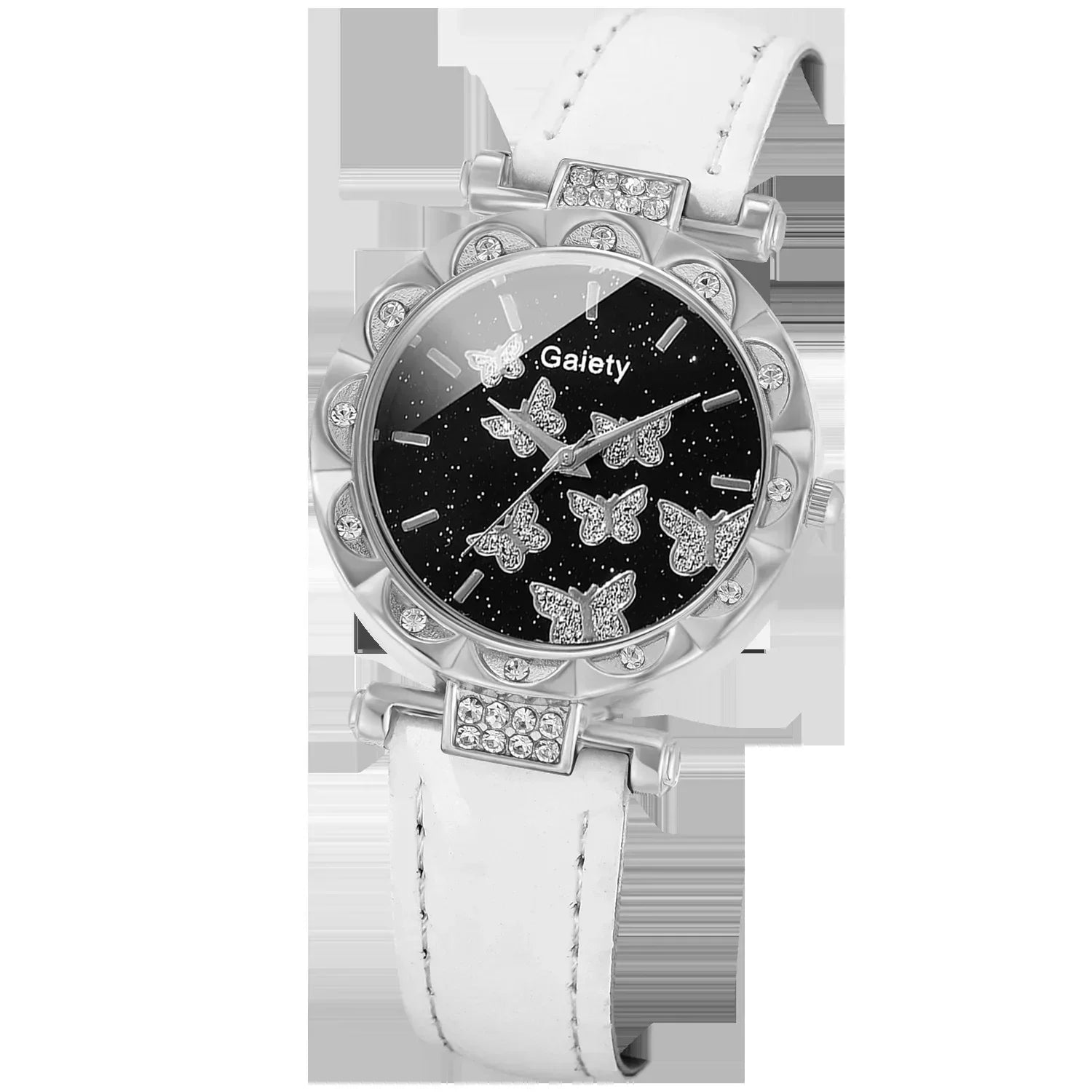 Conjunto de Reloj, Anillo, Collar, Pendientes y Pulsera para Mujer Relojes de Mariposa con Correa de Cuero reloj de señora relogios feminino reloj mujer