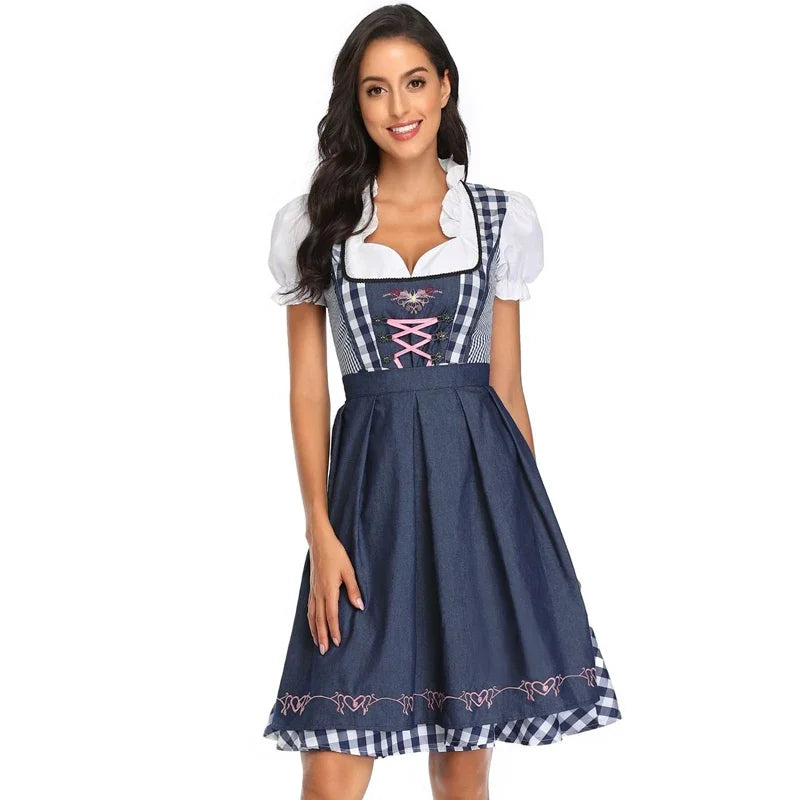 Lady Dirndl Oktoberfest Dress Women Costume Bavarian National Pink Plaid Clubwear Cosplay Halloween Carnival Fancy Party