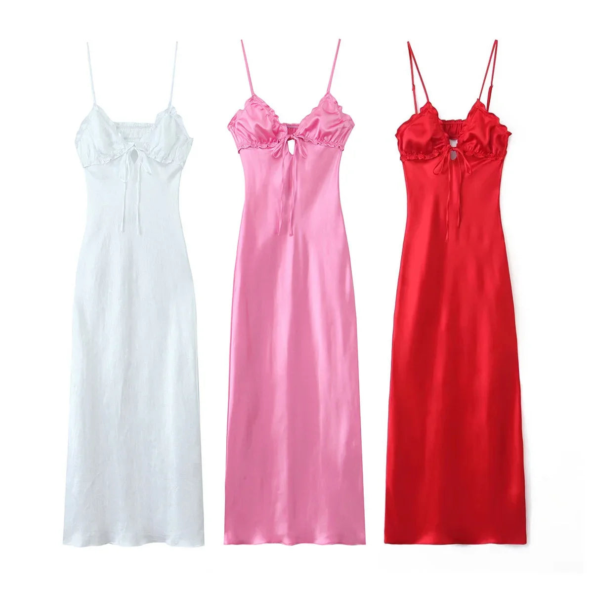 women's clothing summer new beach style fashion temperament elegant satin texture ruffled sling midi dress 3573/331