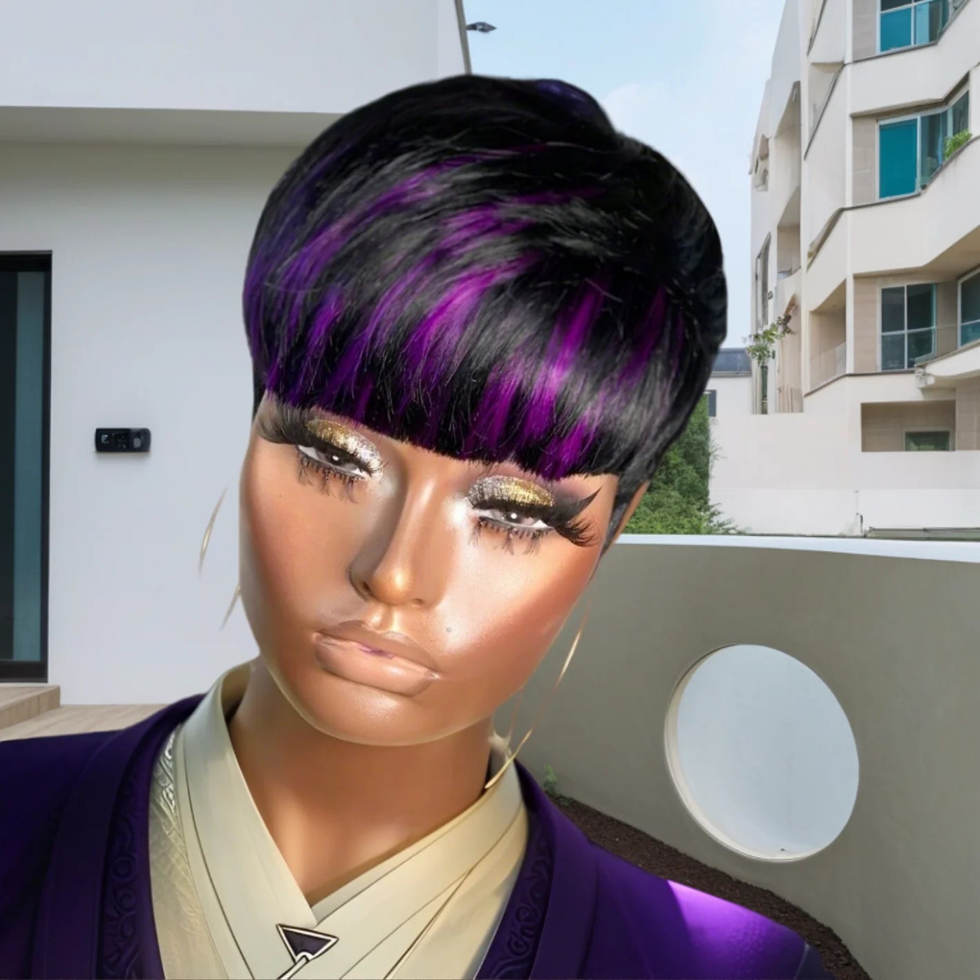 Peluca Elegante Pixie Cut Cabello Humano Lacio Densidad 180% con Flequillo Confeccionada a Máquina Completa para Mujeres