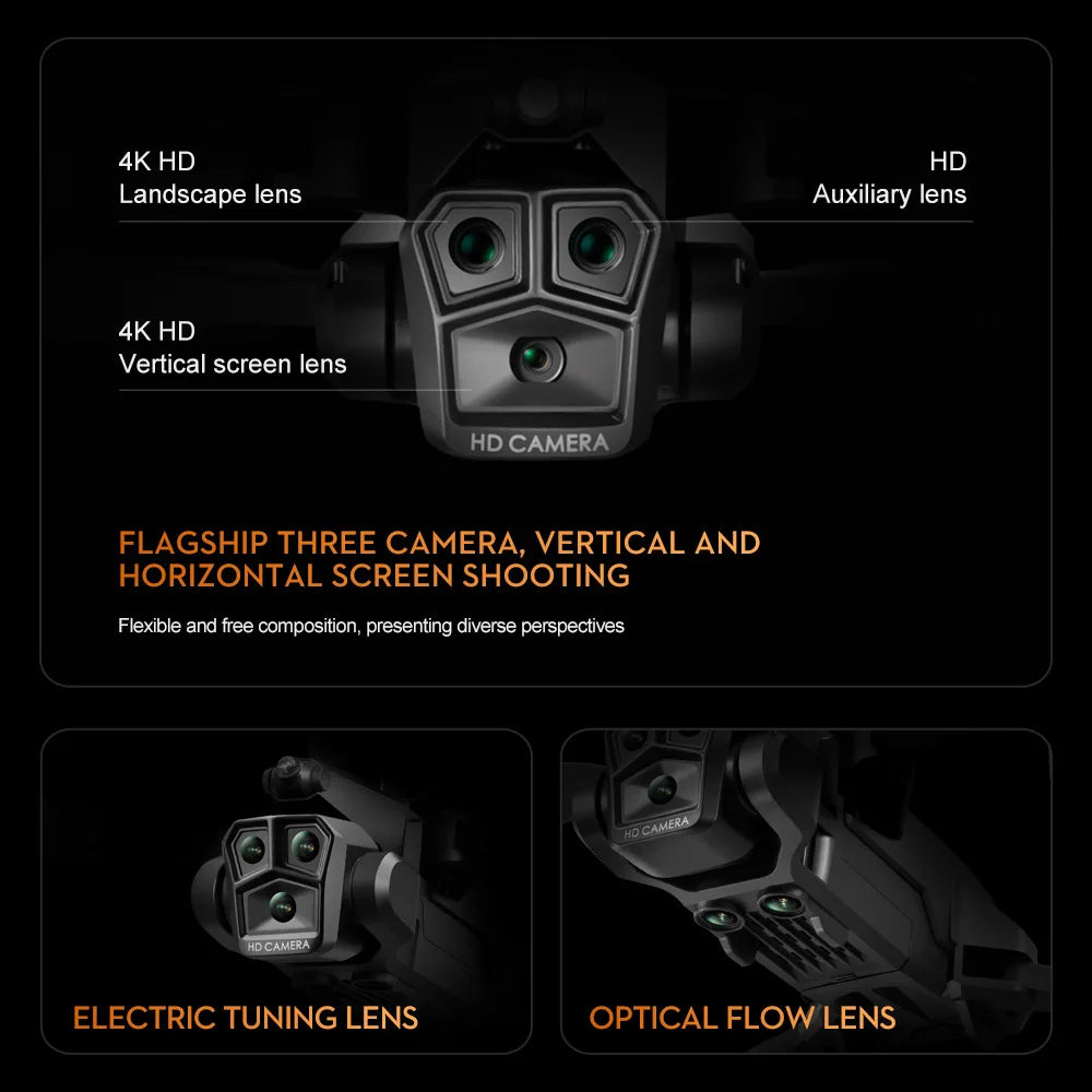 New Carbon Fiber Drone Triple HD Camera Aerial  OAS Remote Control Aircraft Optical Flow Quadcopter Kid Gifts