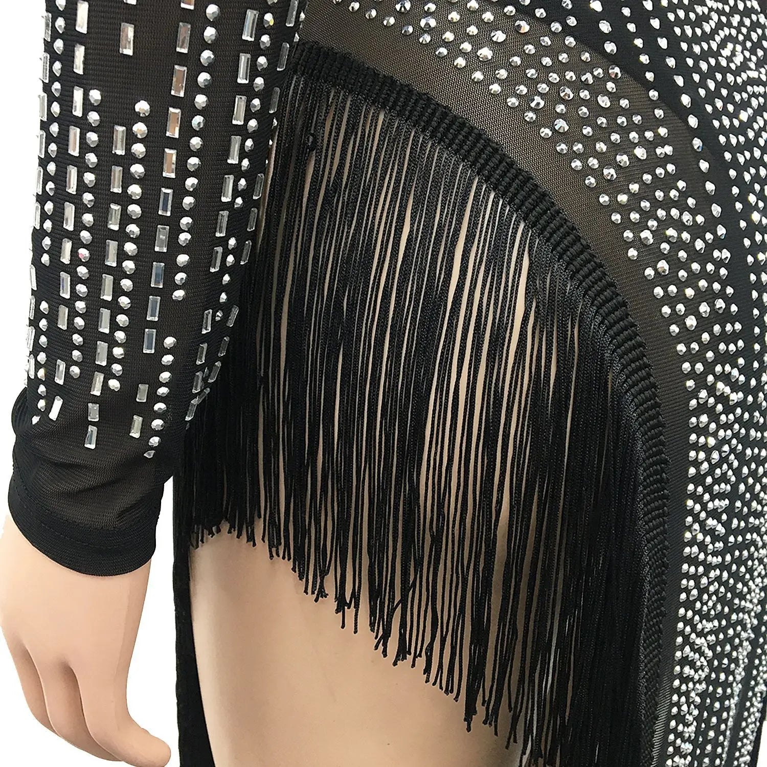 Skirt Set Women Two Piece Sets Dress Sets Mock Neck Matching Set Diamond Short Tops Party High Waist Long Skirts Sexy Hot Tassel
