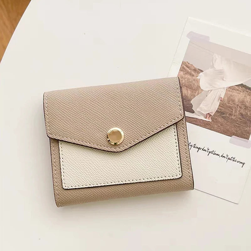 Cartera corta de lujo de diseñador para mujer, de cuero genuino, monedero de marca de moda con iniciales personalizadas, tarjetero de piel de vaca para señora