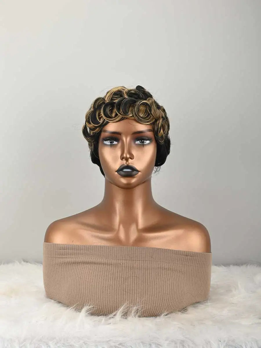 Short Pixie Wigs Short Brown Black Curly Pixie Wigs Synthetic Hair Wigs  Natural Wavy Brown Black Pixie Cut Wig