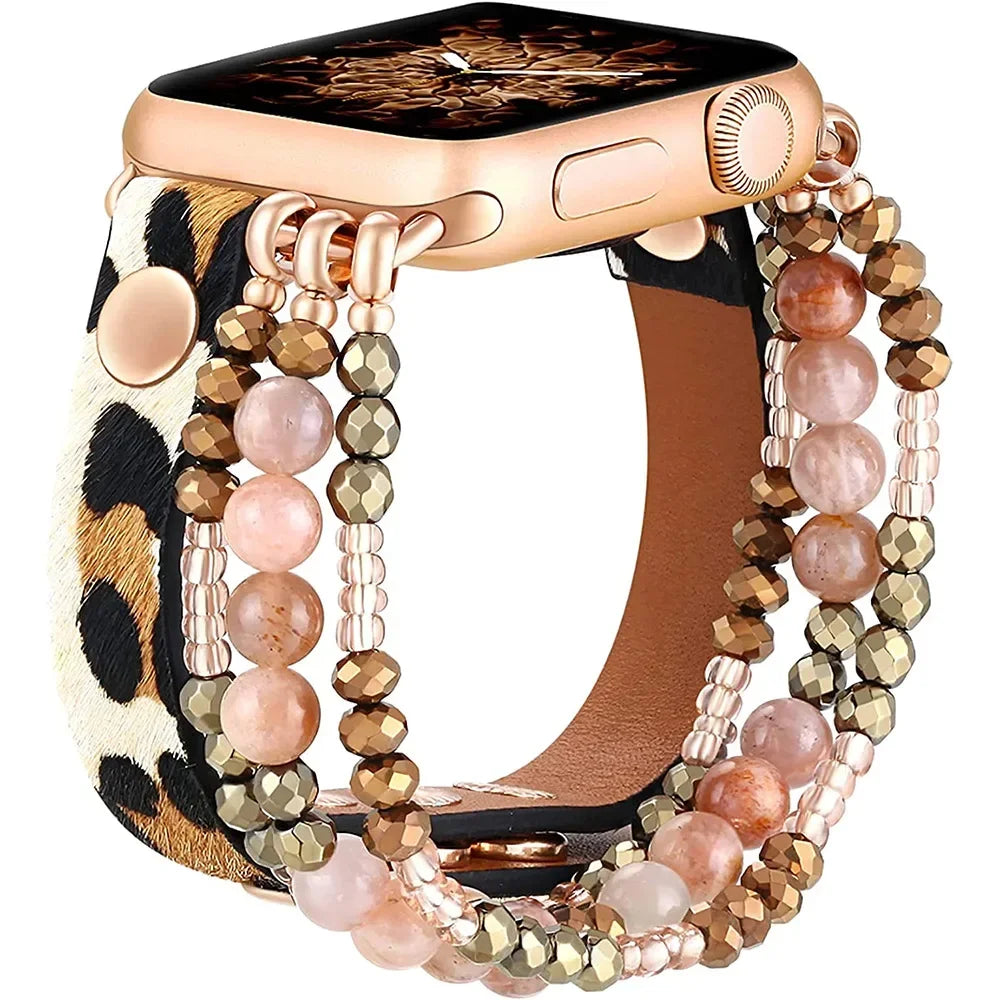 Lady Strap for Apple Watch Ultra 2 Band 49mm 40mm 46mm 41mm Women Elastic Beaded Bracelet Iwatch Series 10 9 8 7 6 SE 5 45mm