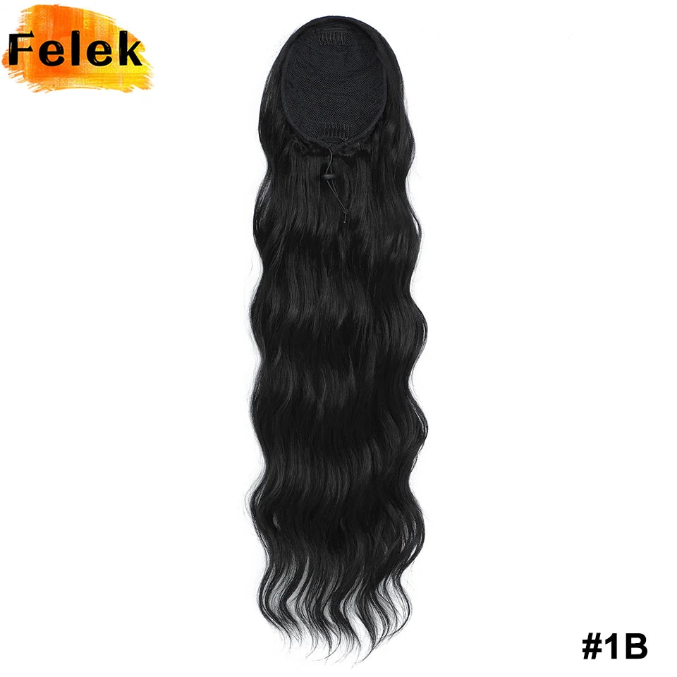 Extensions de queue de cheval bouclée à cordon de serrage de 28 pouces, postiche synthétique à clipser pour femmes noires, longues perruques ondulées pour filles afro