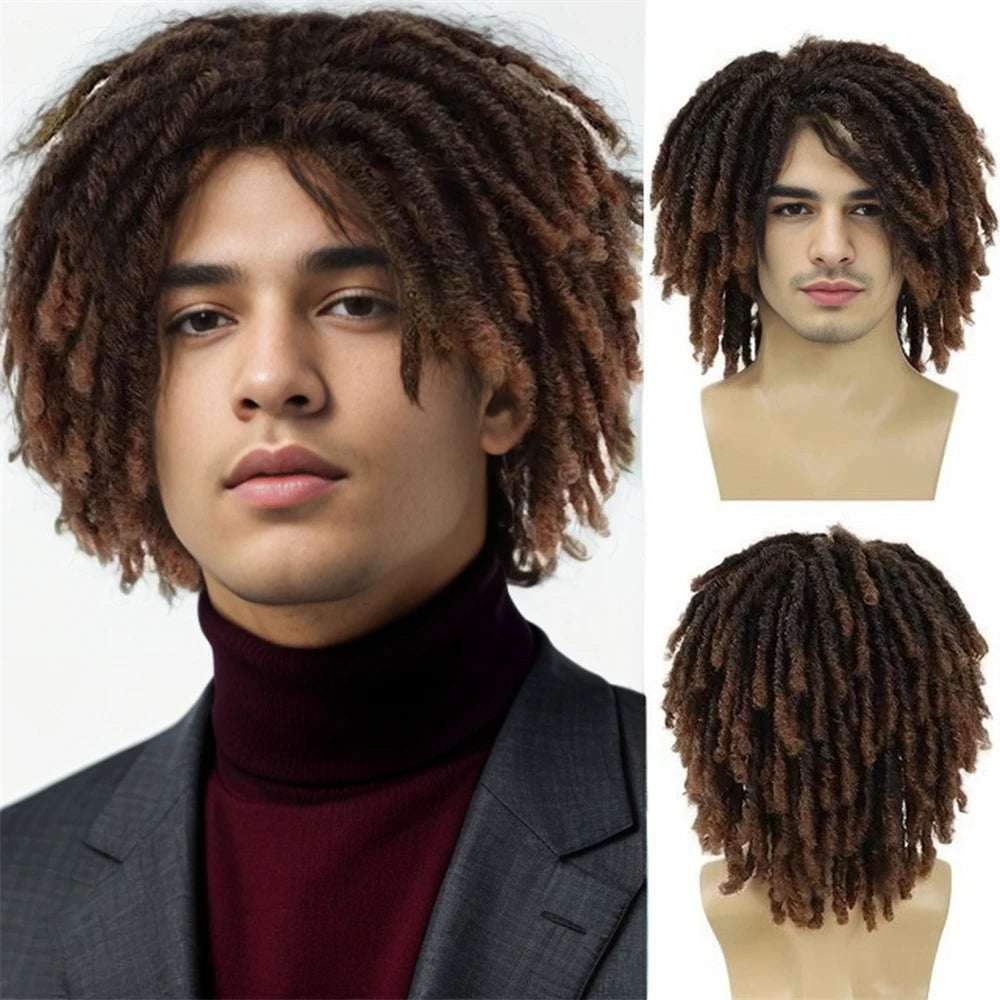 African Dirty Braid Wig, Synthetic Braid Wig, Men's Full Headset, Daily Clothing Popular Rock Ball Black Braided Wig