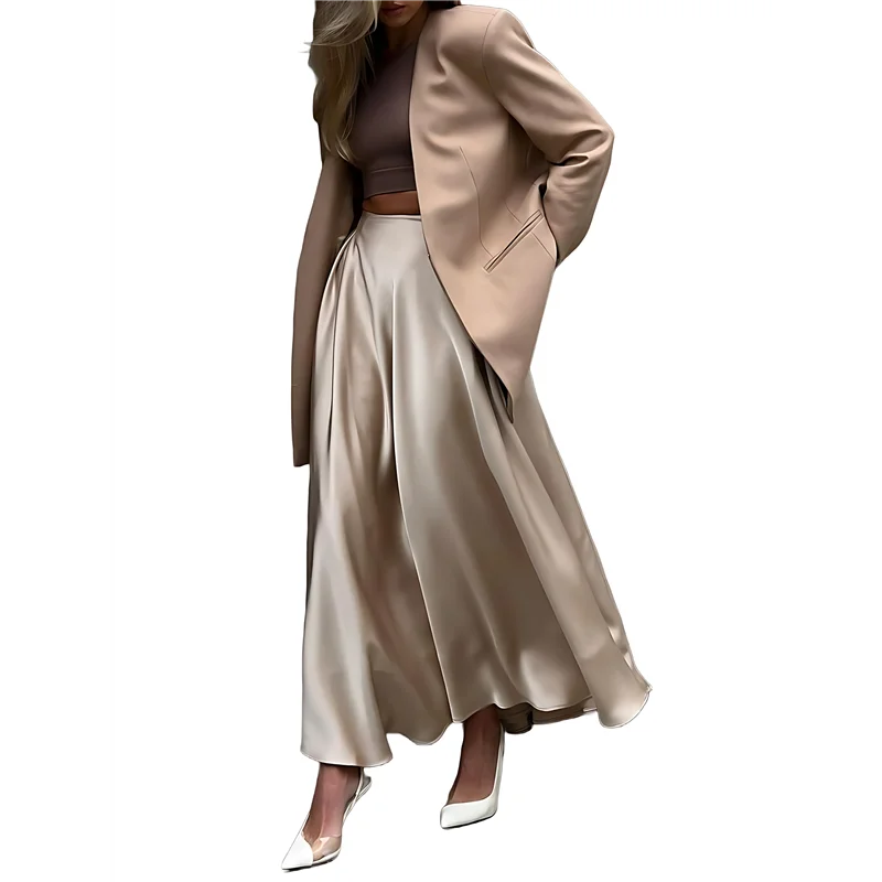 ASDS-Skirts For Women High Waist Skirt Elegant Midi Skirt Satin