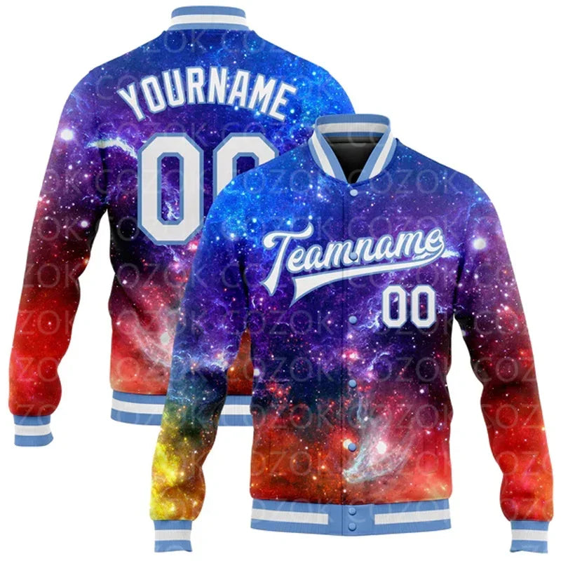 Tilpasset kokosnøttre 3D-baseballjakke – Full-Snap Bomber Varsity-stil
