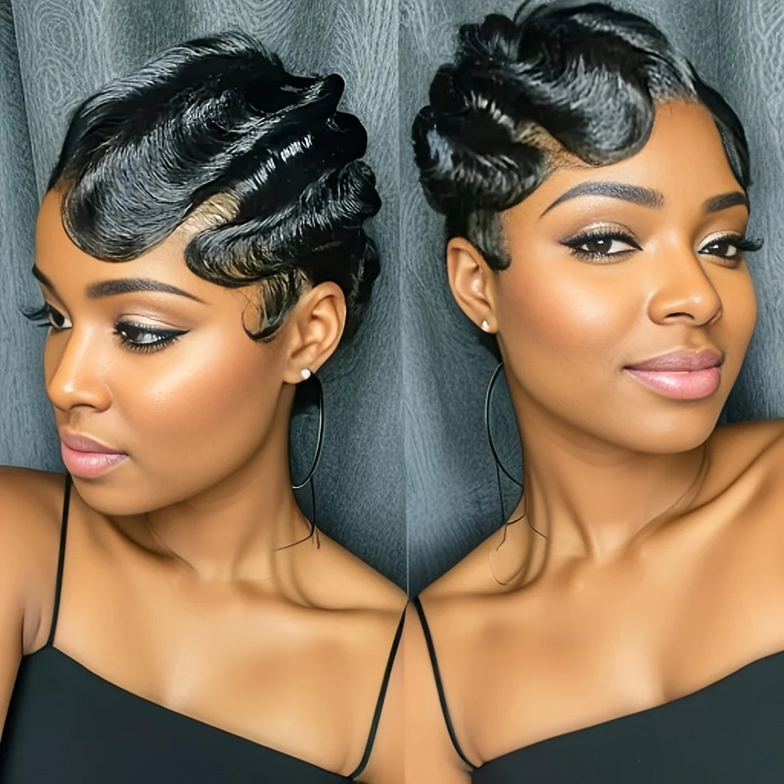 Short Finger Wave Human Hair Wig – Brazilian Water Wave Pixie Cut