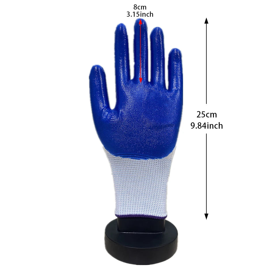 10 pairs of work gloves (made of blue nylon material, with polyurethane coating) 20 pairs of industrial protective gloves