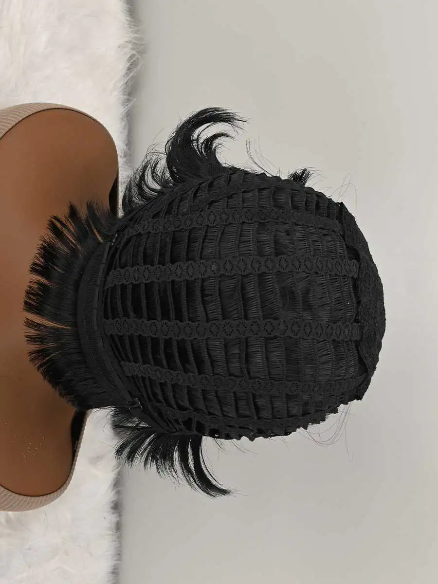 Short Bob Wig For Women Pixie Cut Wigs Glueless Wig None Lace Front Wig With Bangs Natural Black Straight Full Machine Made Short Layered For Daily Use