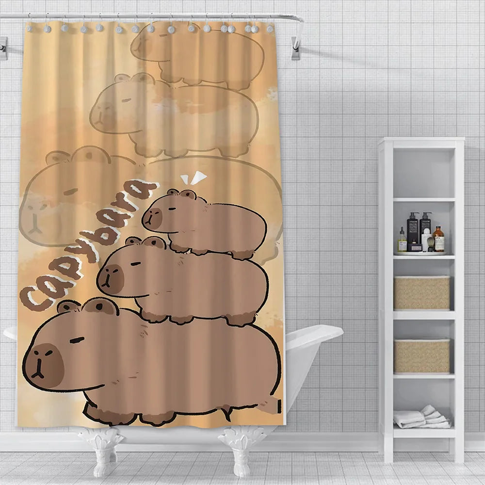 Shower Curtain Waterproof Polyester Fabric Paint Colorful Bath Curtains Kawaii Capybaras Home Bathroom Decor With Hook