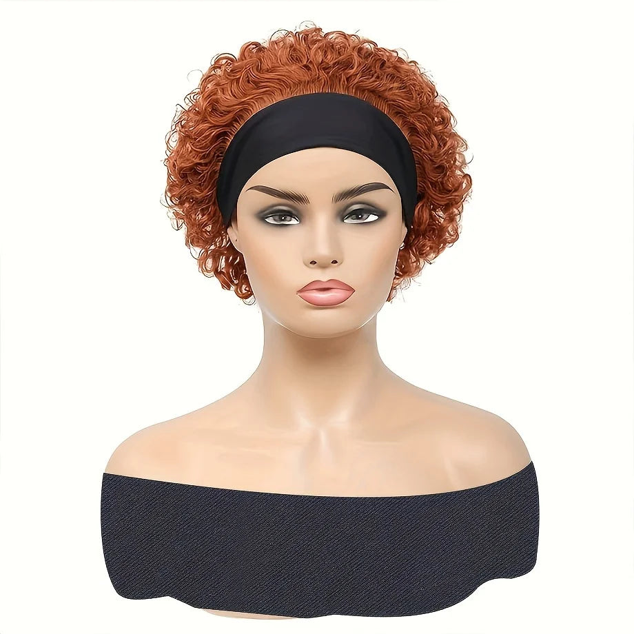 Water Wave Short Curly Pixie Cut Headband Wig for Women Remy Brazilian Human Hair Full Machine Made wig