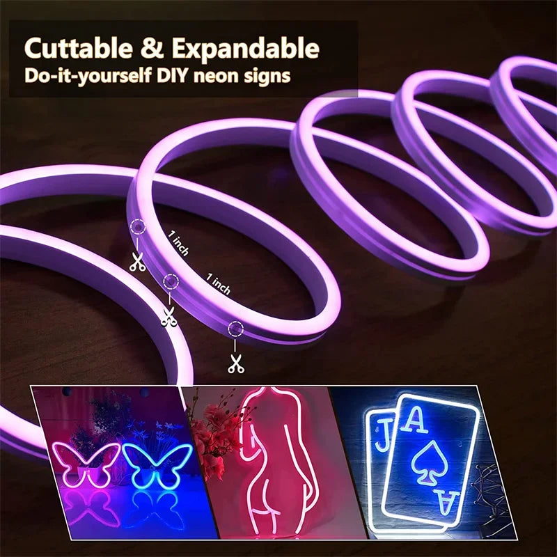 RGB Gaming Lights 16.4ft/5M Neon Rope Lights Soft Lighting for Gaming Desks LED Strip Lights Syncing Support Cutting for Home