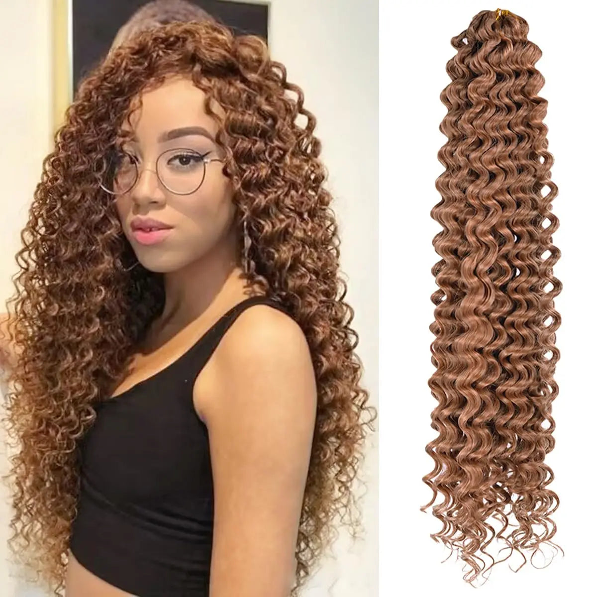 Synthetic 22 Inch Deep Wavy Twist Crochet Hair Synthetic Afro Curly Hair Crochet Braids Ombre Brown Braiding Hair Extensions