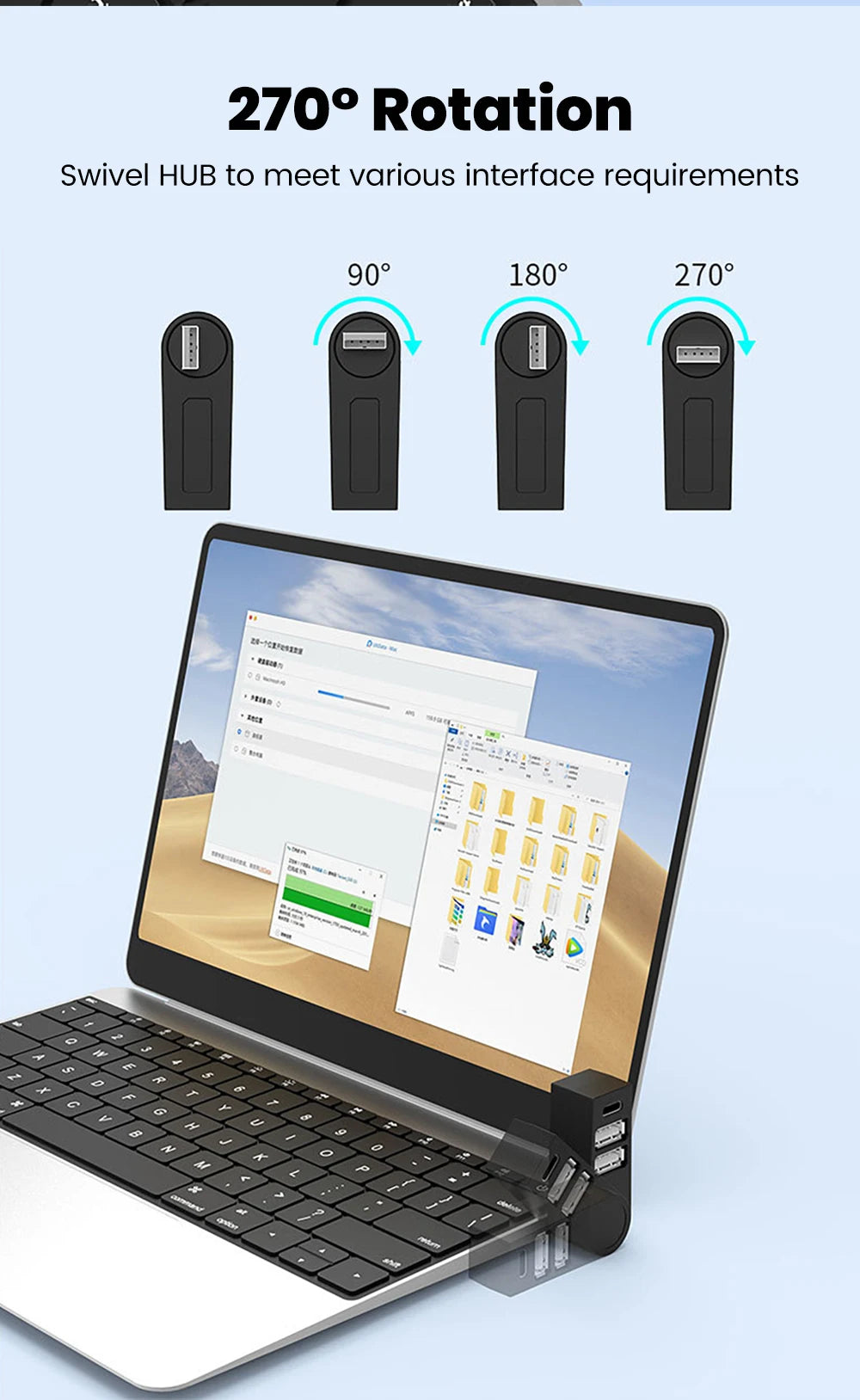 3 in 1 USB HUB 270° Rotatable Multi-ports USB 2.0 Hub Laptop Office Multi Function Reading U Disk Adapter Type C High Speed HUB