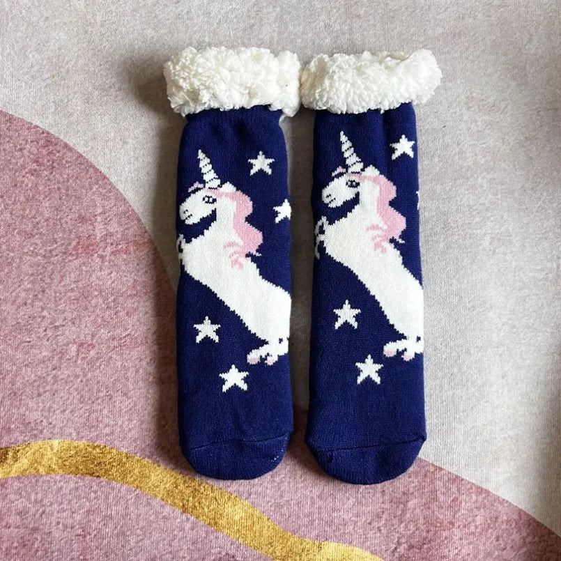 Fuzzy Thermal Sock Women Winter Warm Funny Bear Sheep Cute Kawaii Non Slip Cartoon Sleeping Soft Comfy Female Floor Slipper Sock