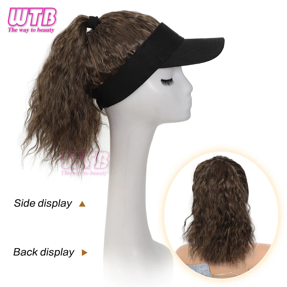 Se busca: Gorra de béisbol con peluca y coleta, gorra de béisbol con peluca de pelo rizado y esponjoso para mujer.