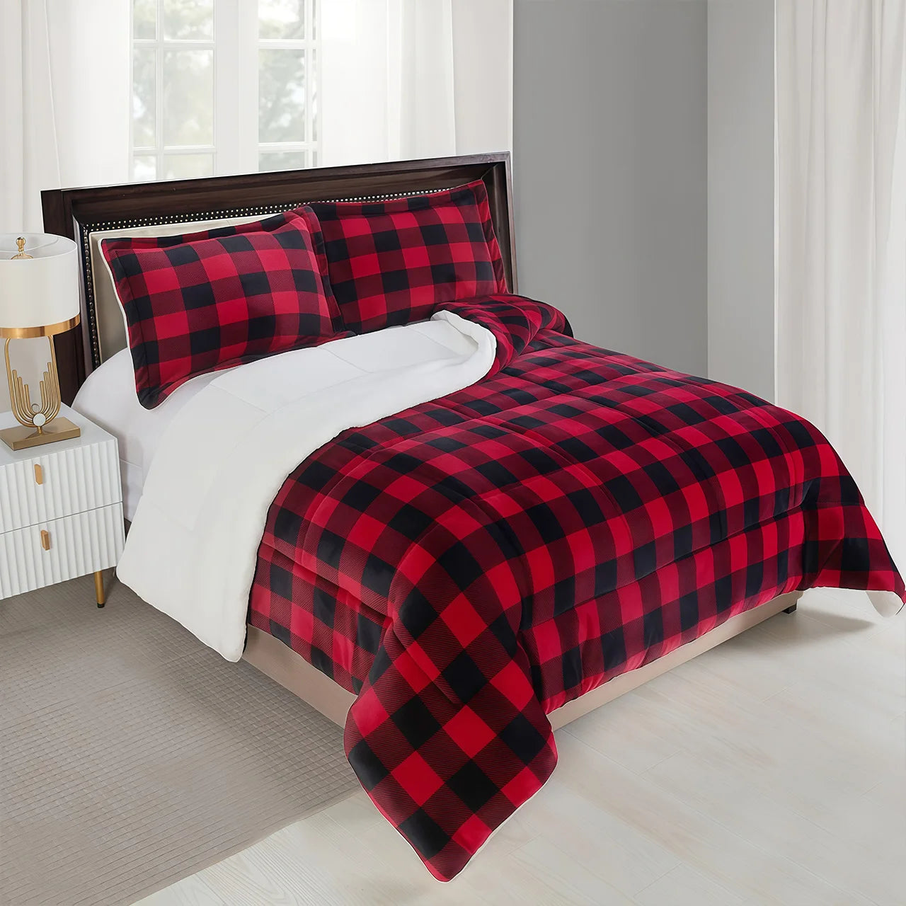 Manta de forro polar sherpa suave de 1 pieza con estampado a cuadros de búfalo - Para sofá, cama y uso en exteriores - Para todas las estaciones, lavable a máquina, suave y cálida, 4 libras de peso