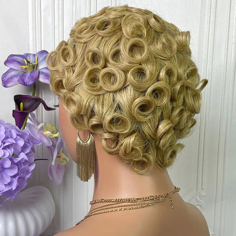 Short Pixie Cut Wigs Human Hair #27 Layered Curly Pixie Cut Wigs For Black Women Brazilian Full Machine Made Wig Pixie Curly On Sale