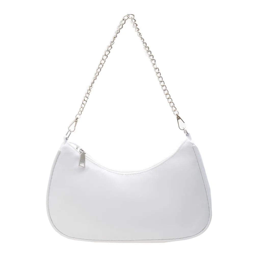 Solid Color Shoulder Purse Women Underarm Bag Ladies Fashion Top-handle Clutches Black Beige White Pink Handbag Pouch