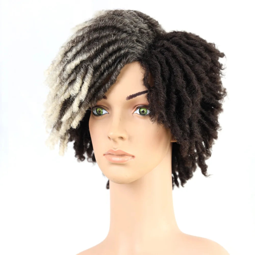 10Inches Braided Wigs  Afro Bob Wig Synthetic DreadLock Wigs For Black Woman Short Curly Ends Cosplay Yun Rong Hair