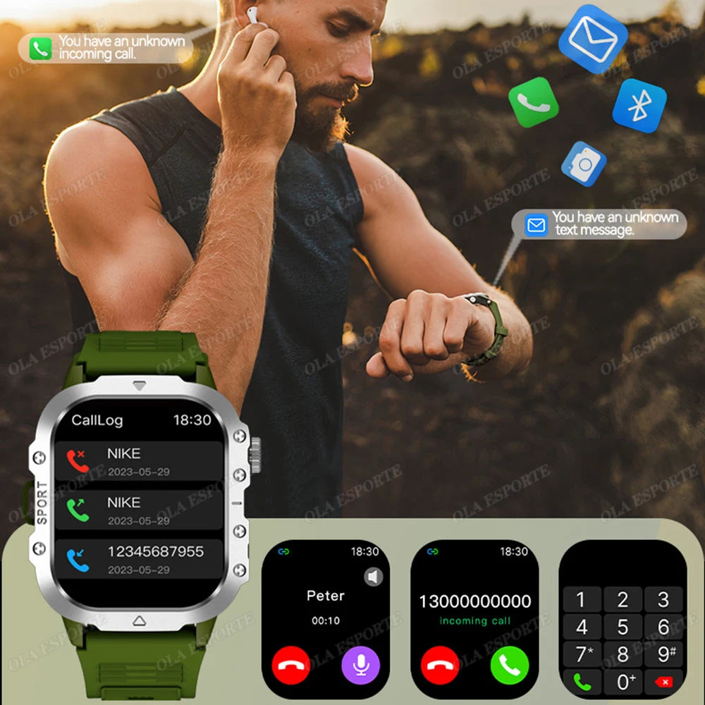New Rugged Military GPS Smart Watch Men Bluetooth Call Health Monitoring AI Voice Sport Waterproof Smartwatches For Android