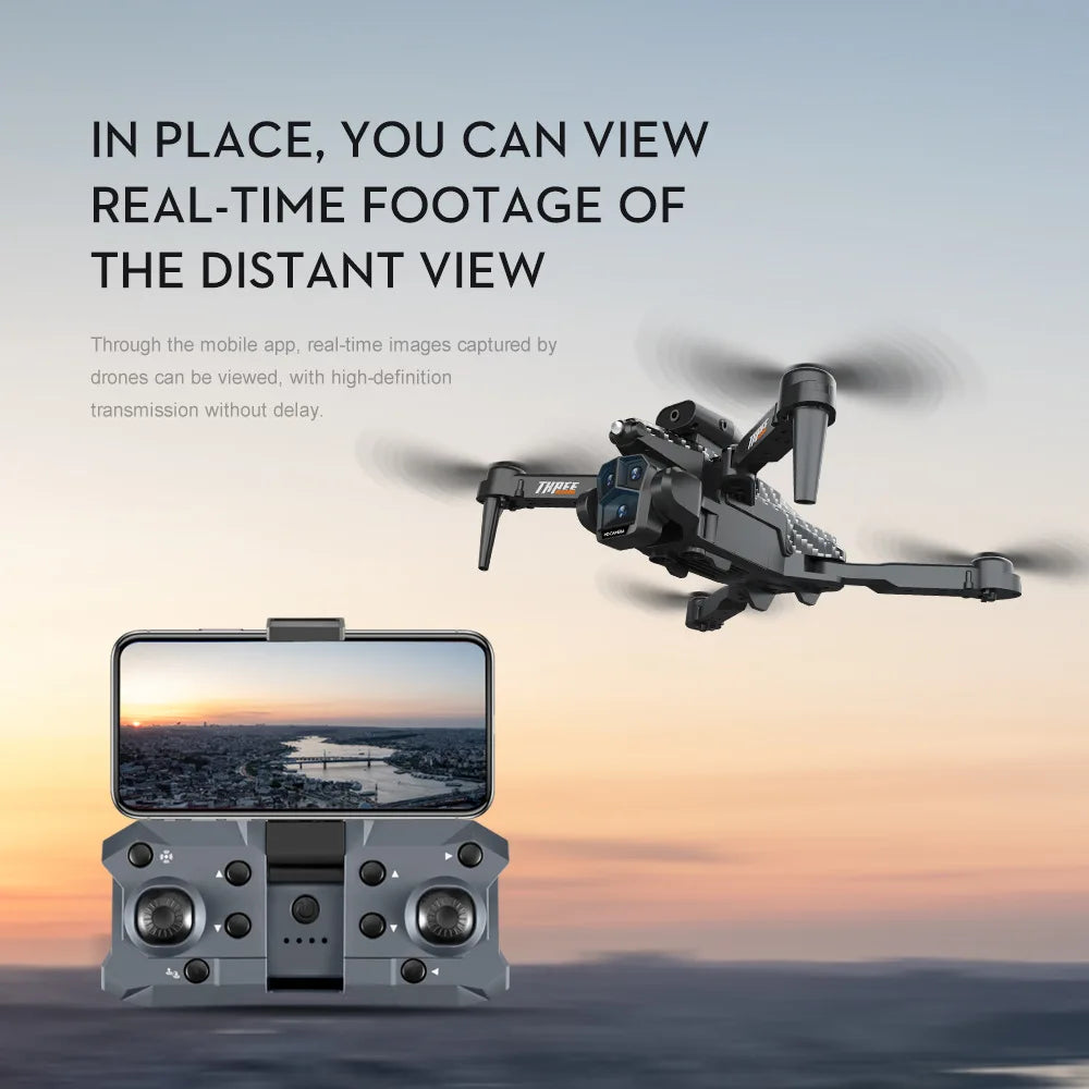 New Carbon Fiber Drone Triple HD Camera Aerial  OAS Remote Control Aircraft Optical Flow Quadcopter Kid Gifts