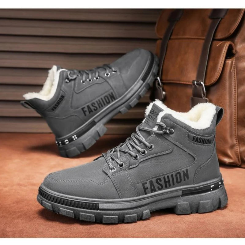 Men Snow Boots Winter Anti Slip Plush Indoor Warm Cold Proof Snow Boots High Top Platform Lace Up Outdoor Sport Work Boots