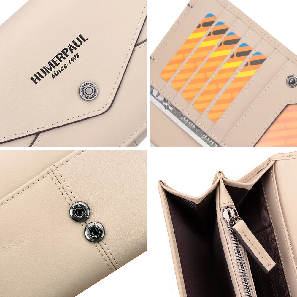 Genuine Leather Women's Wallet Luxury Clutch with RFID Multi Card Slots and Phone Pocket Large Capacity Female Money Handbag