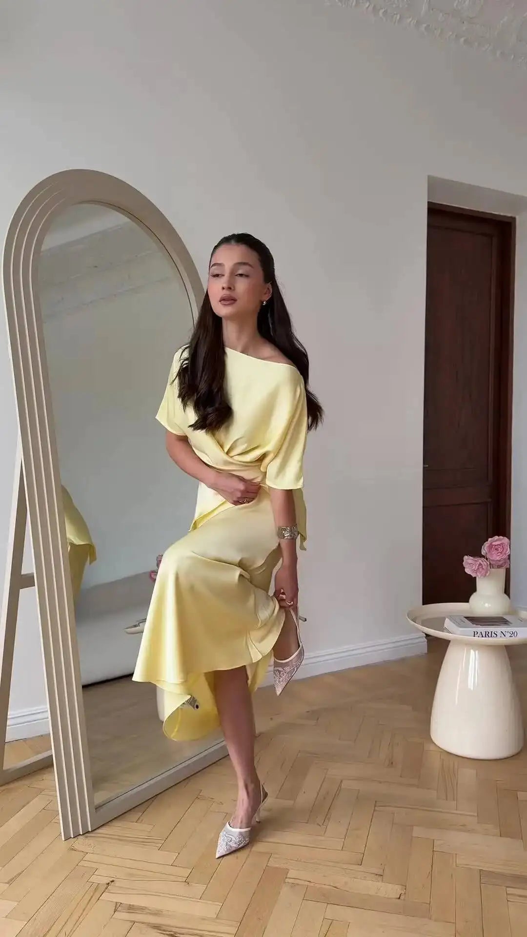 Elegant Solid Satin Tops Skirt 2 Piece Set Women's  New Stylish Lace Up Top High Waist Mermaid Skirt Office Lady Chic Outfit