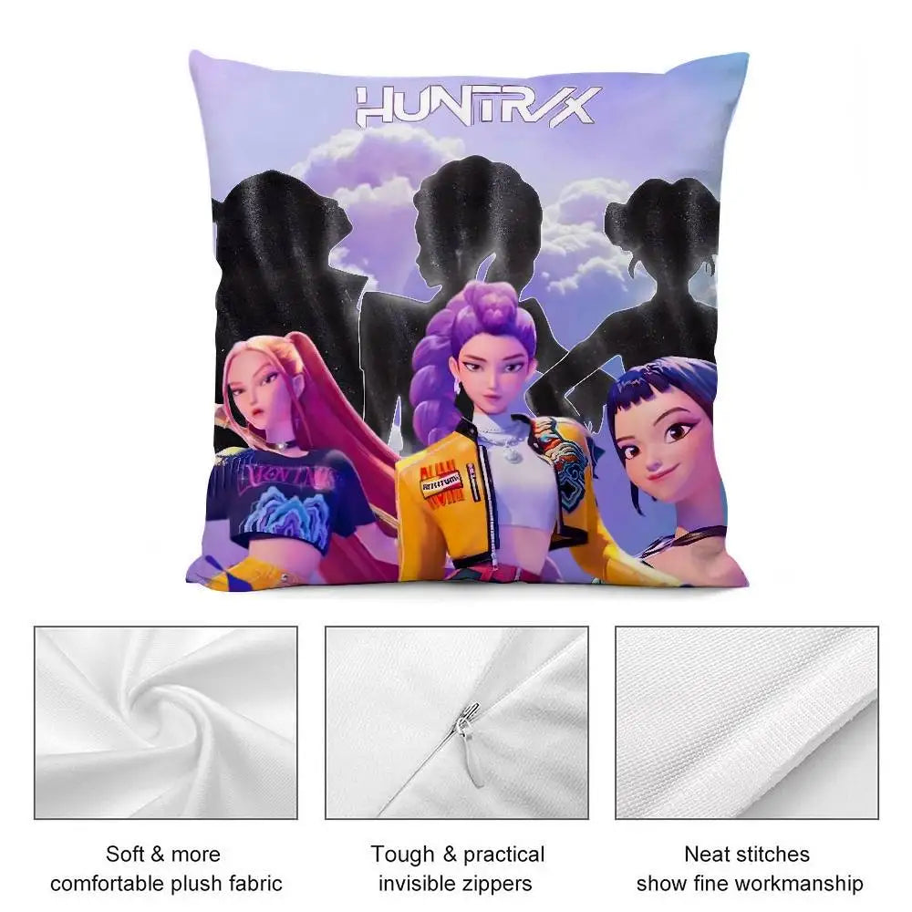 K-kpop D-Demon H-Hunters Pillow Case Short plush Double-sided Print Square Throw Pillow Covers Sofa Home Cushion Decor