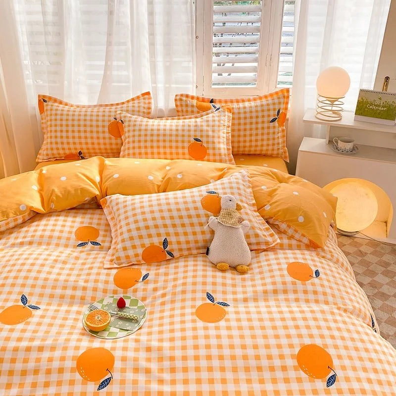 Juego de ropa de cama Kawaii para niños y adultos, sábana encimera, funda de edredón, funda de almohada, tamaño individual, doble, completo, ropa de cama floral de cerezo, textil para el hogar
