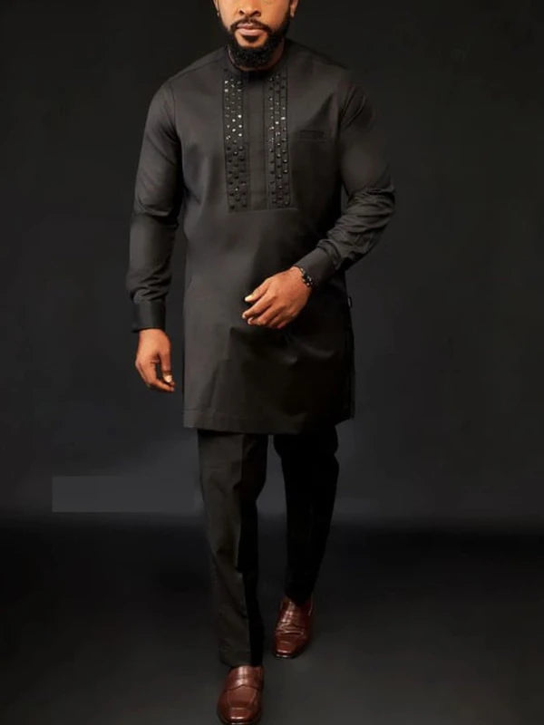 Men African Two Piece Set Traditional Outfits Long Sleeve Shirt Pants Party Africa 2024 Summer Gentleman Ethnic Business Suit