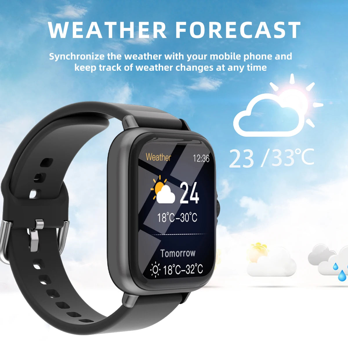 1,83'' Vanntett Smartklokke med Meldingssvar Anrop Søvnovervåking Sports Skritteller Informasjonsvarsler For iPhone Android