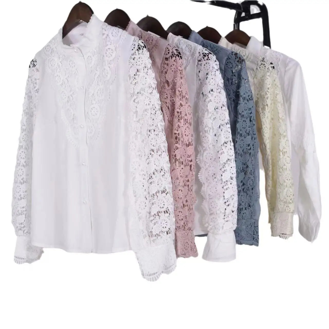 Spring and Summer Fashion New Women's Clothing Design Sense White Lace Long Sleeve Lace Hollowed Western Style Women's Shir
