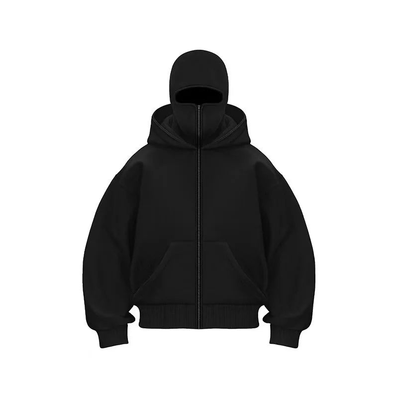 Double Hat Balaclava Hoodies Fashion Hip Hop Winter Windproof Sweatshirt Streetwear Trend ﻿zipper Face Mask Hoodie Jacket Coat